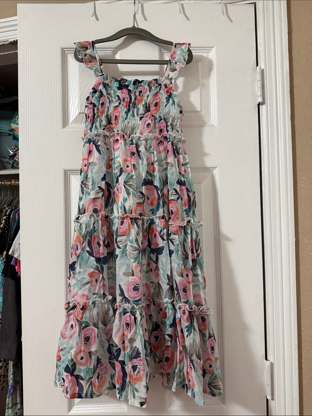 cheeky plum Mint Floral Tiered Maxi Dress with Pink Accents